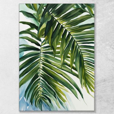 Quadro Botanico Moderno Fronde Di Palma Verdi In Stile Acquerello btn26 quadro stampa su tela