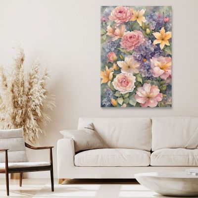 Quadro Botanico Moderno Giardino Fiorito Acquerello Con Rose E Gigli btn28 quadro stampa su tela