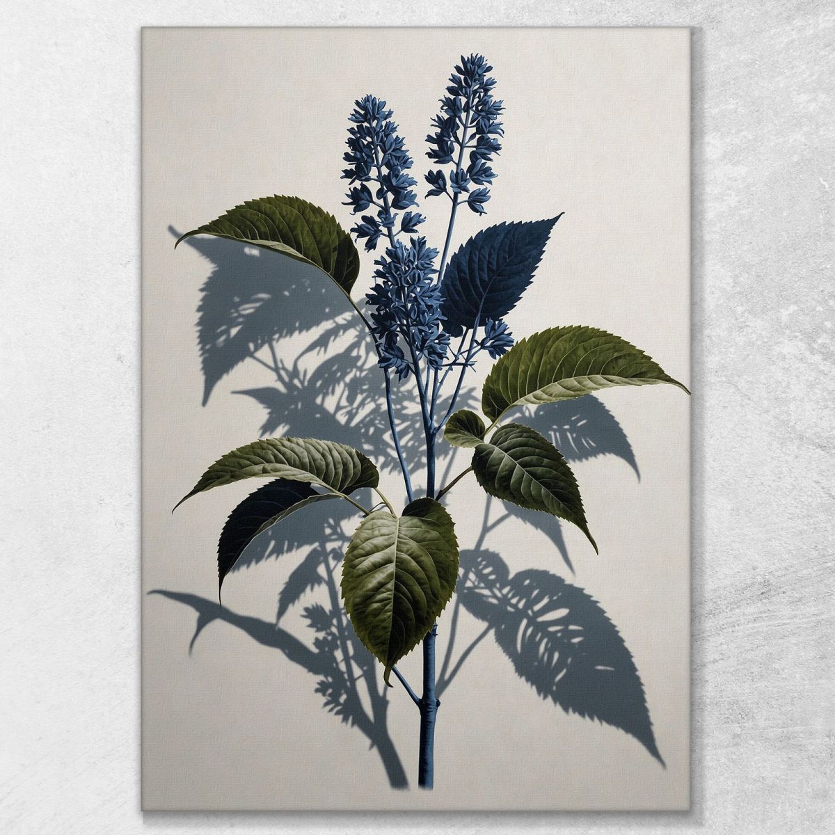 Quadro Botanico Moderno Illustrazione Astratta Foglie Verdi E Fiori Blu btn31 quadro stampa su tela