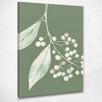 Quadro Botanico Moderno Illustrazione Botanica Foglie E Bacche In Verde btn32 quadro stampa su tela