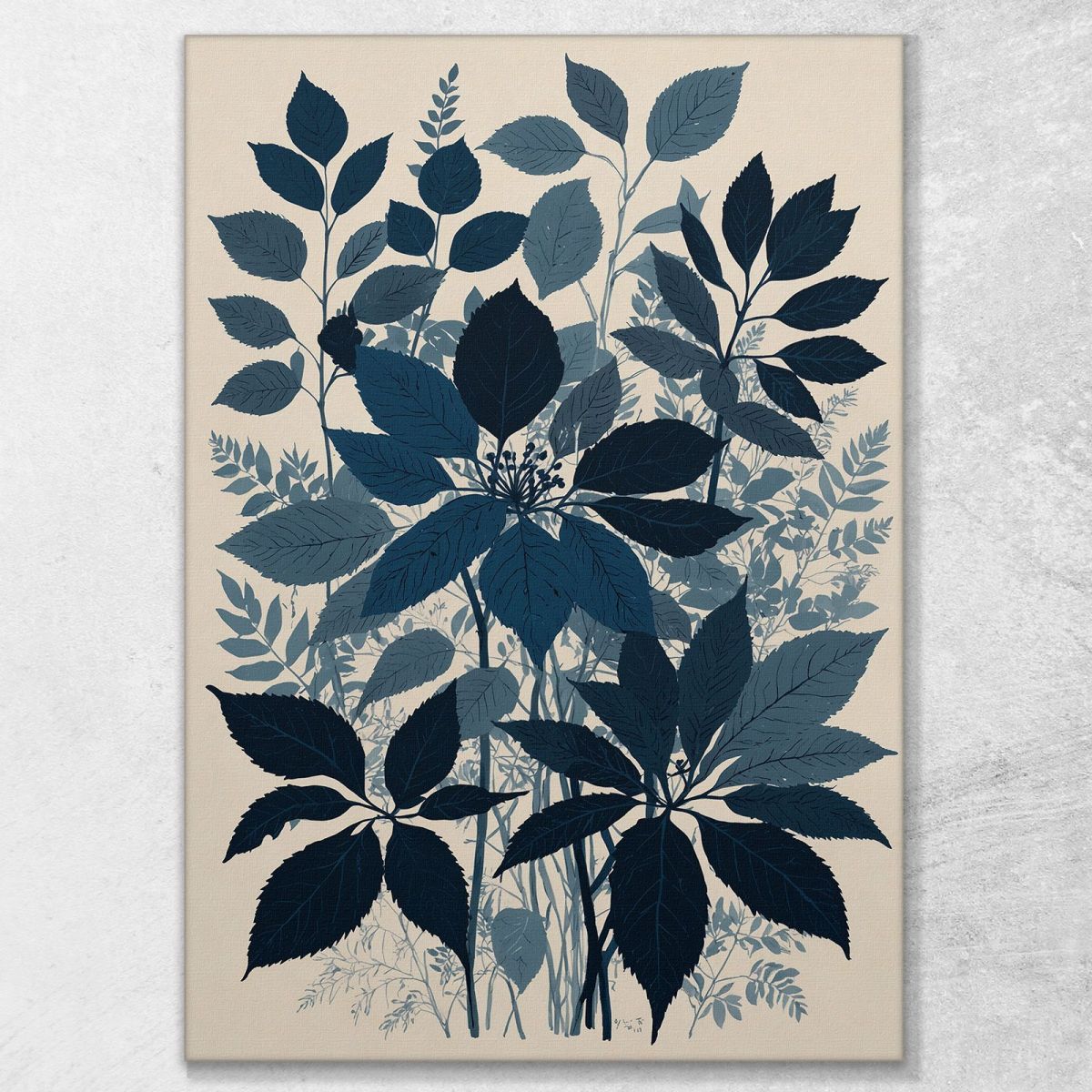 Quadro Botanico Moderno Natura Foglie Blu Astratte btn35 quadro stampa su tela