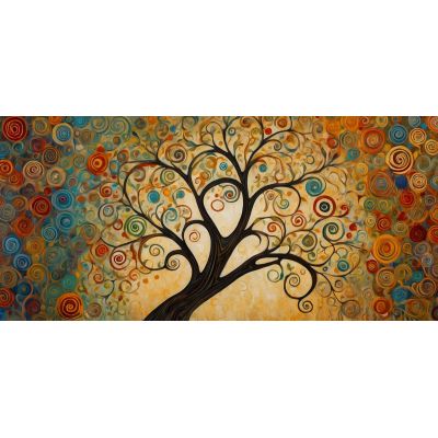 Quadro Botanico Albero Della Vita Con Spirali Colorate E Sfondo Dorato bow3 quadro stampa su tela