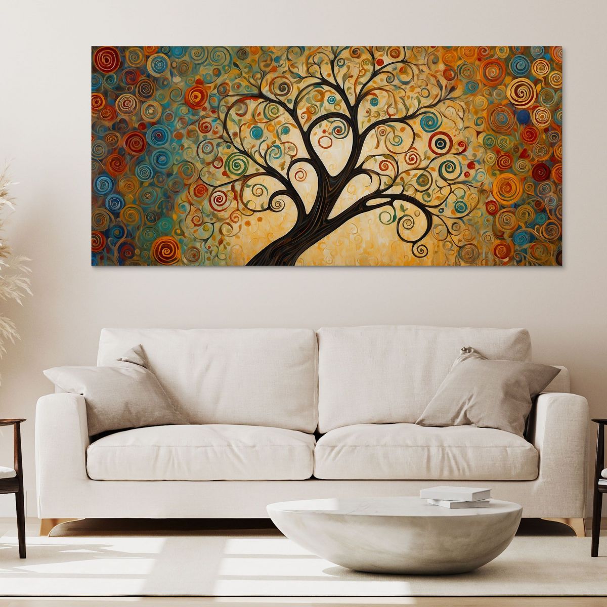 Quadro Botanico Albero Della Vita Con Spirali Colorate E Sfondo Dorato bow3 quadro stampa su tela