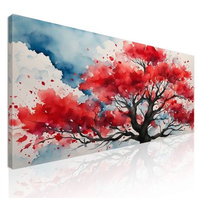 Quadro Botanico Albero Rosso Con Sfondo Acquerello Astratto bow4 quadro stampa su tela