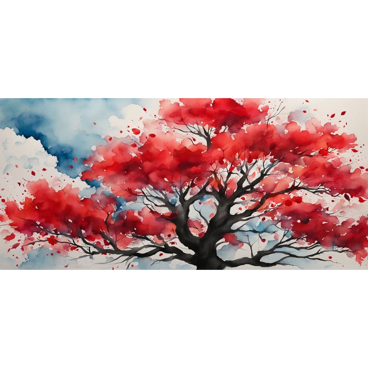 Quadro Botanico Albero Rosso Con Sfondo Acquerello Astratto bow4 quadro stampa su tela