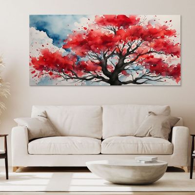 Quadro Botanico Albero Rosso Con Sfondo Acquerello Astratto bow4 quadro stampa su tela