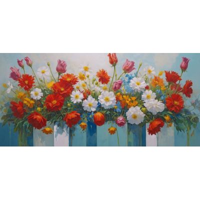 Quadro Botanico Bouquet Colorato Di Fiori In Vasi Decorativi bow5 quadro stampa su tela