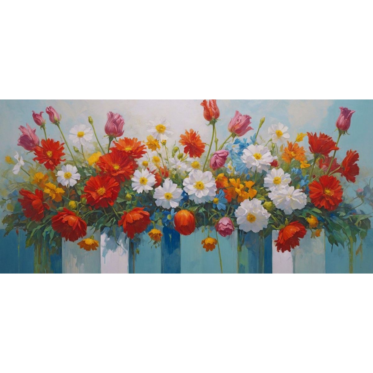 Quadro Botanico Bouquet Colorato Di Fiori In Vasi Decorativi bow5 quadro stampa su tela