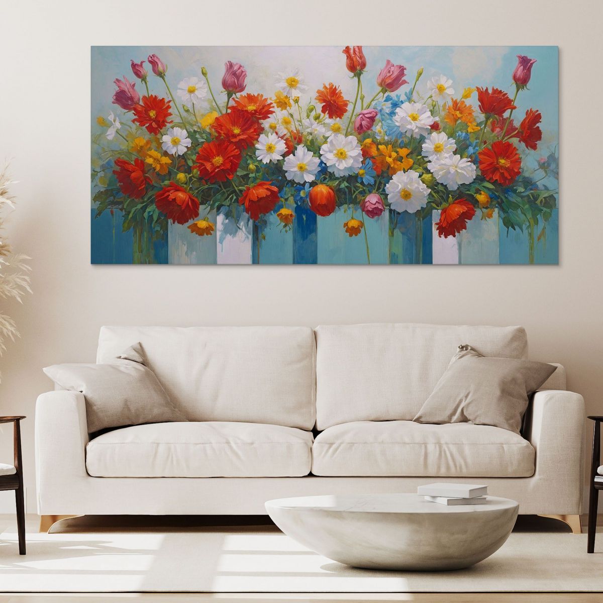 Quadro Botanico Bouquet Colorato Di Fiori In Vasi Decorativi bow5 quadro stampa su tela