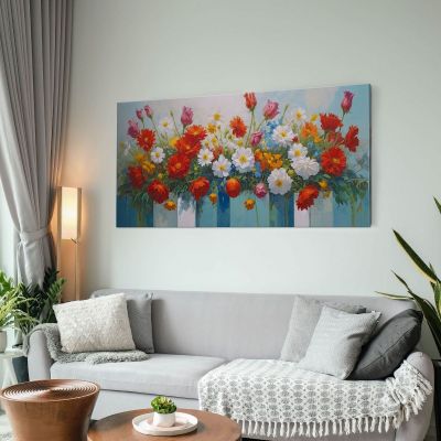 Quadro Botanico Bouquet Colorato Di Fiori In Vasi Decorativi bow5 quadro stampa su tela