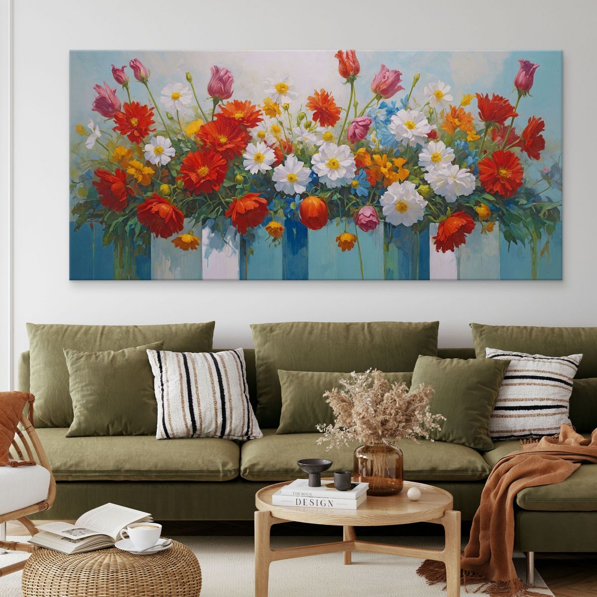 Quadro Botanico Bouquet Colorato Di Fiori In Vasi Decorativi bow5 quadro stampa su tela