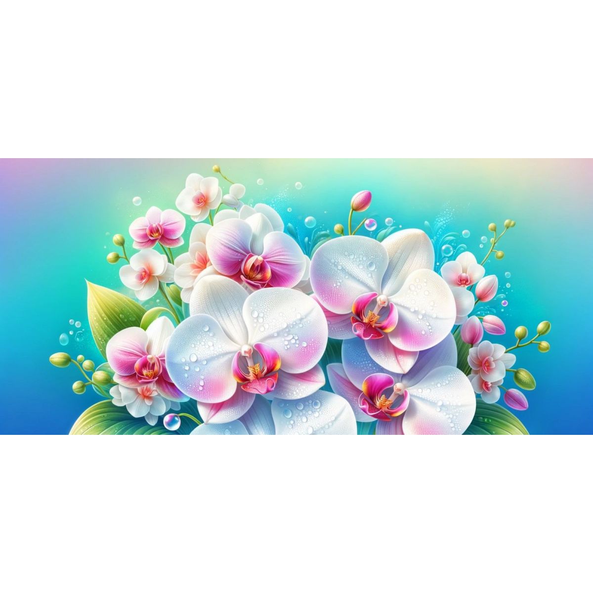 Quadro Botanico Bouquet Di Orchidee Bianche E Rosa Con Gocce D'Acqua bow7 quadro stampa su tela