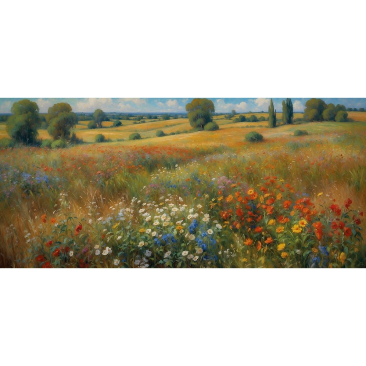 Quadro Botanico Campagna In Fiore In Stile Impressionista bow8 quadro stampa su tela