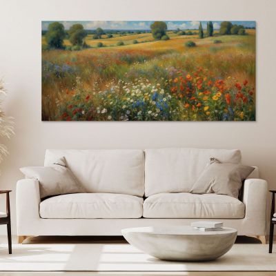 Quadro Botanico Campagna In Fiore In Stile Impressionista bow8 quadro stampa su tela