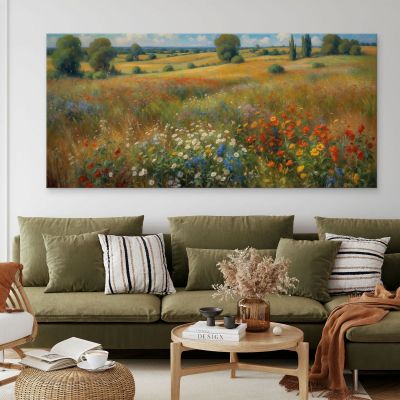 Quadro Botanico Campagna In Fiore In Stile Impressionista bow8 quadro stampa su tela