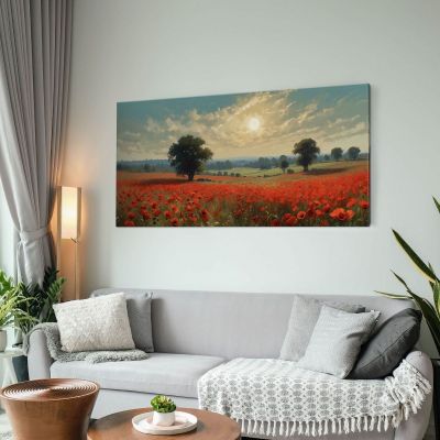 Quadro Botanico Campo Di Papaveri Al Tramonto bow9 quadro stampa su tela