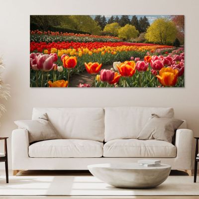 Quadro Botanico Campo Di Tulipani Colorati In Primavera bow12 quadro stampa su tela