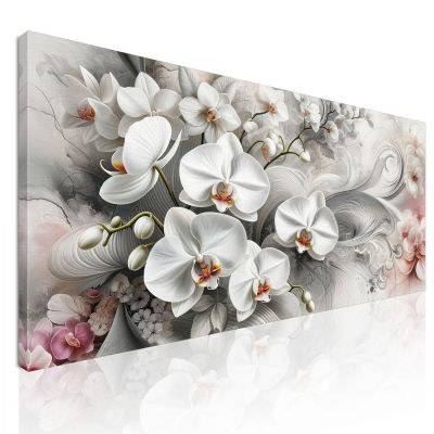 Quadro Botanico Eleganti Orchidee Bianche Astratto Floreale bow14 quadro stampa su tela