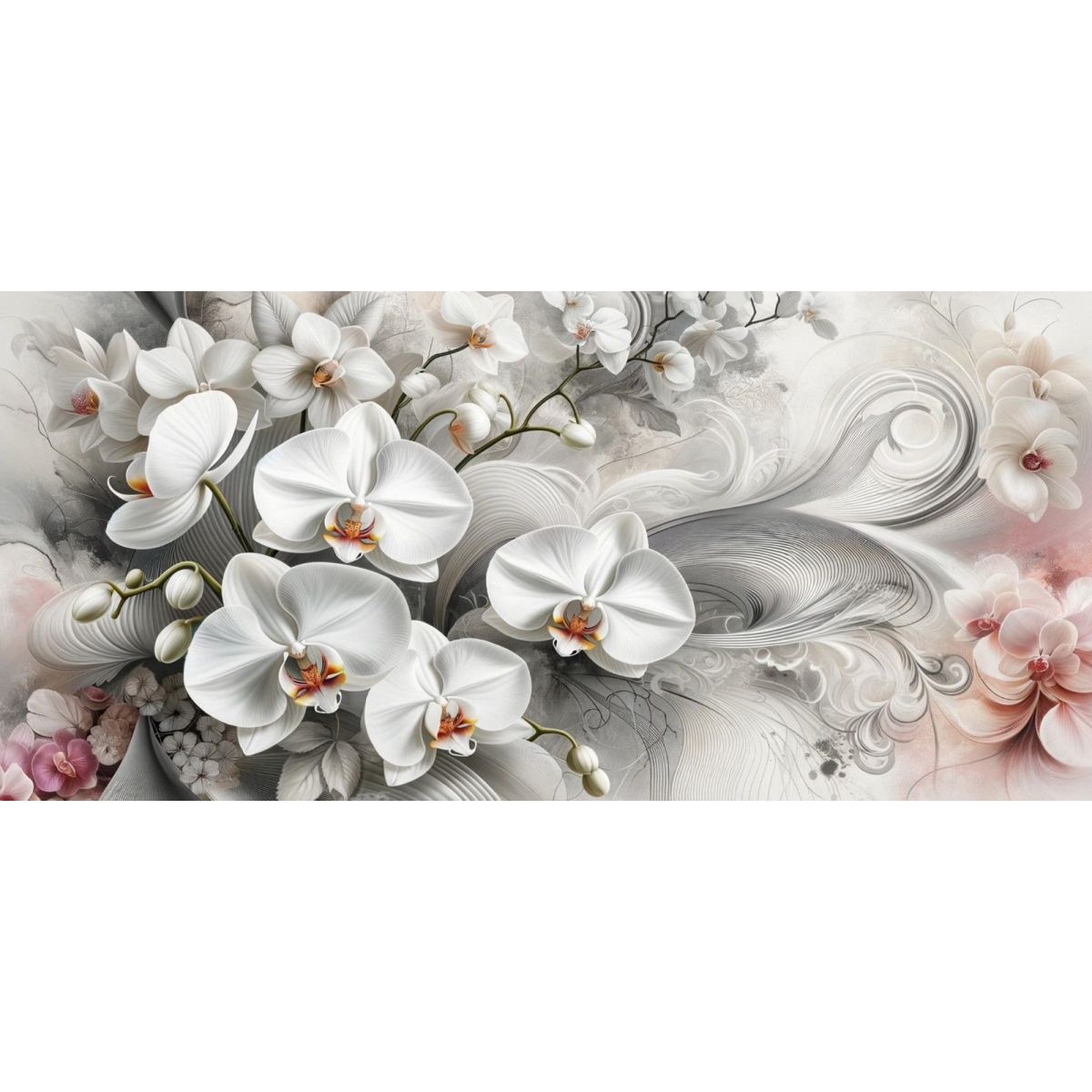 Quadro Botanico Eleganti Orchidee Bianche Astratto Floreale bow14 quadro stampa su tela