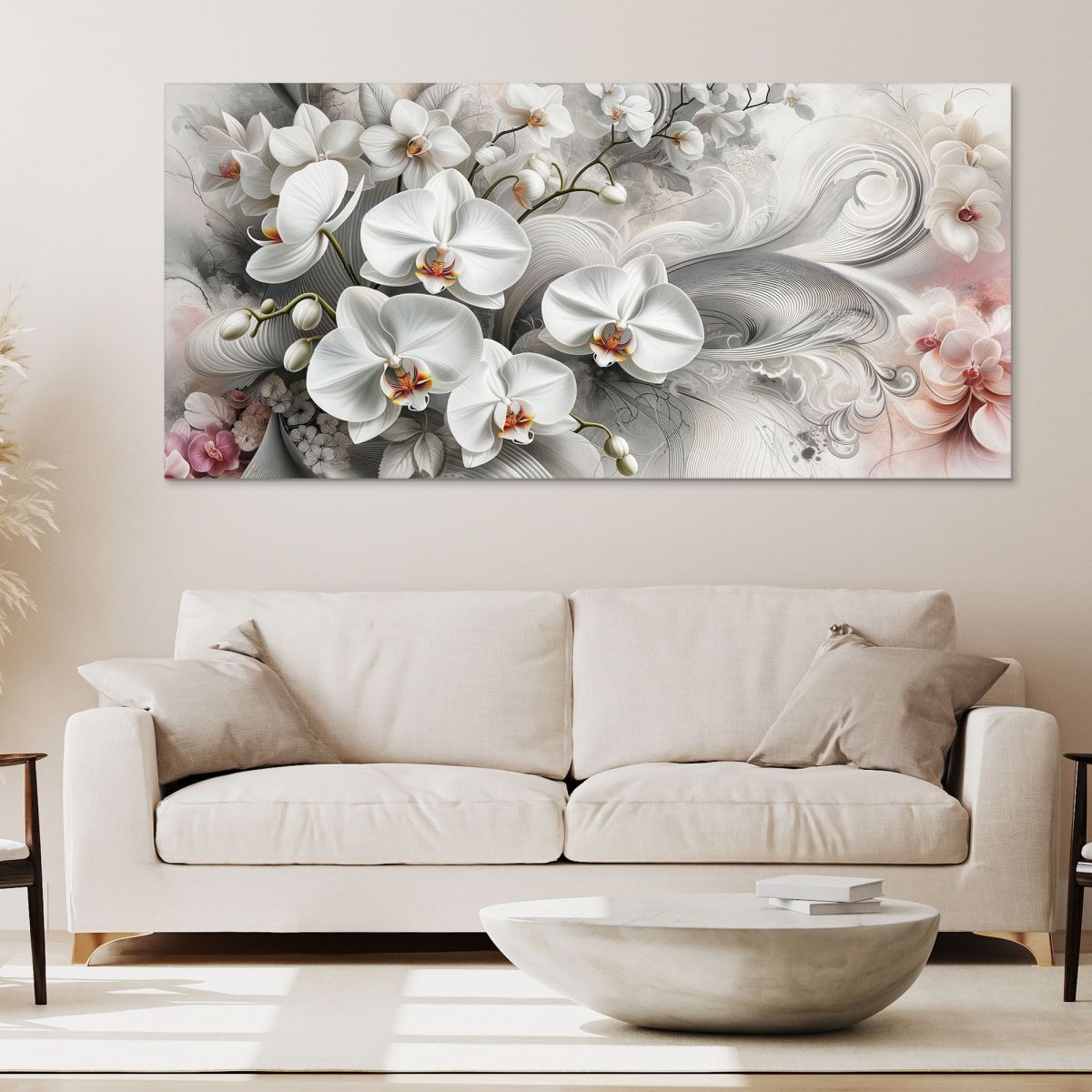 Quadro Botanico Eleganti Orchidee Bianche Astratto Floreale bow14 quadro stampa su tela