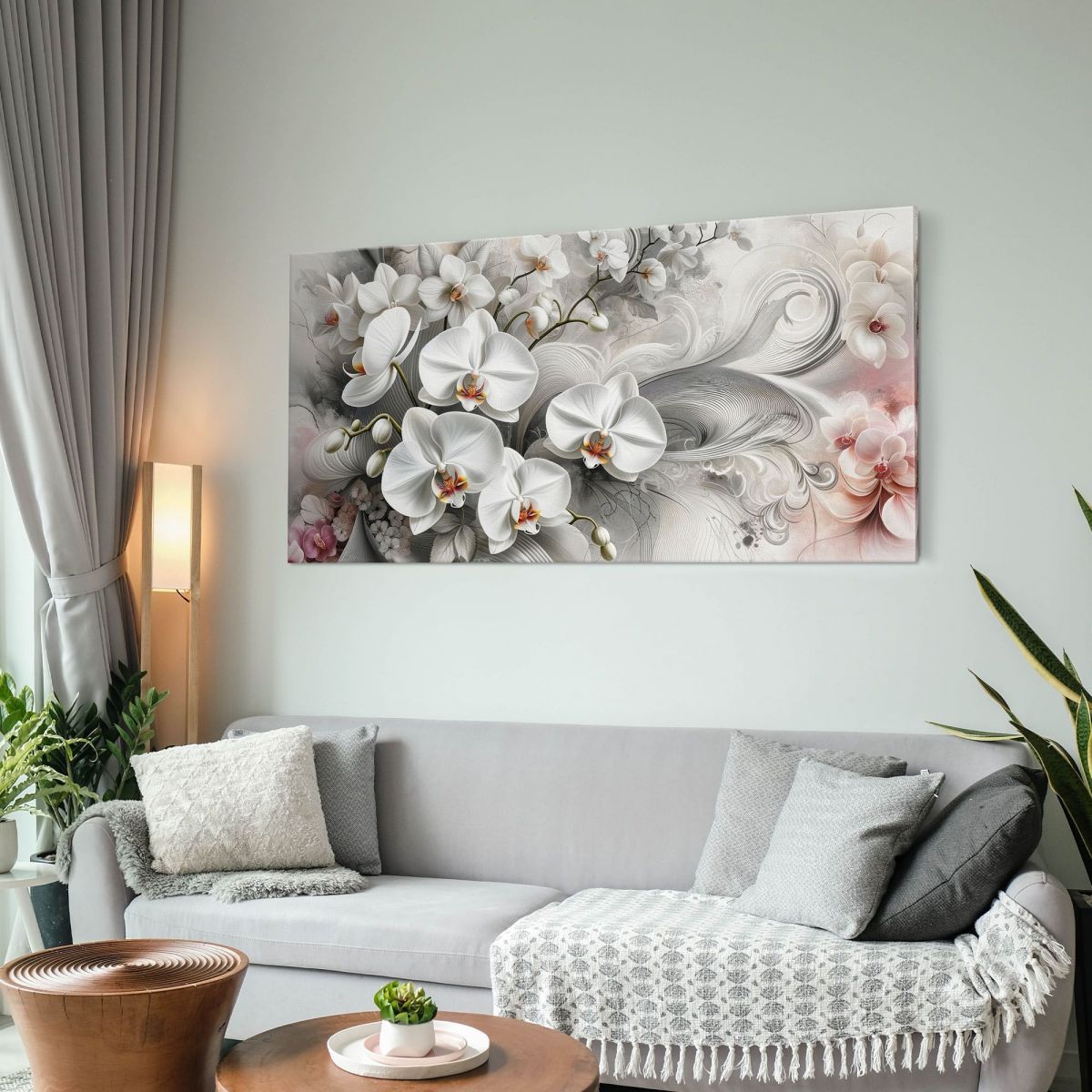 Quadro Botanico Eleganti Orchidee Bianche Astratto Floreale bow14 quadro stampa su tela