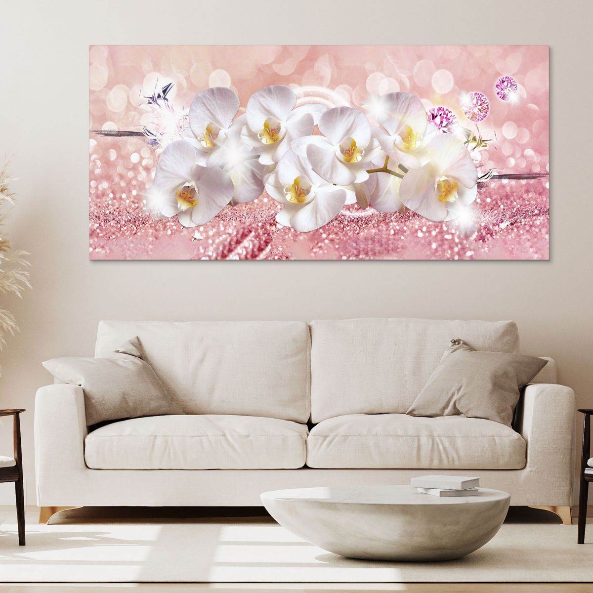 Quadro Botanico Fiori Di Orchidea Bianca Su Sfondo Rosa bow16 quadro stampa su tela