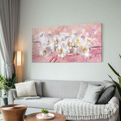 Quadro Botanico Fiori Di Orchidea Bianca Su Sfondo Rosa bow16 quadro stampa su tela