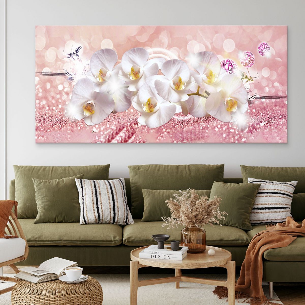 Quadro Botanico Fiori Di Orchidea Bianca Su Sfondo Rosa bow16 quadro stampa su tela