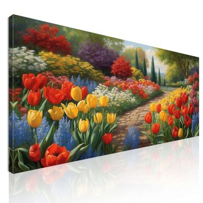 Quadro Botanico Giardino Fiorito Con Sentiero Tra Tulipani Colorati bow17 quadro stampa su tela