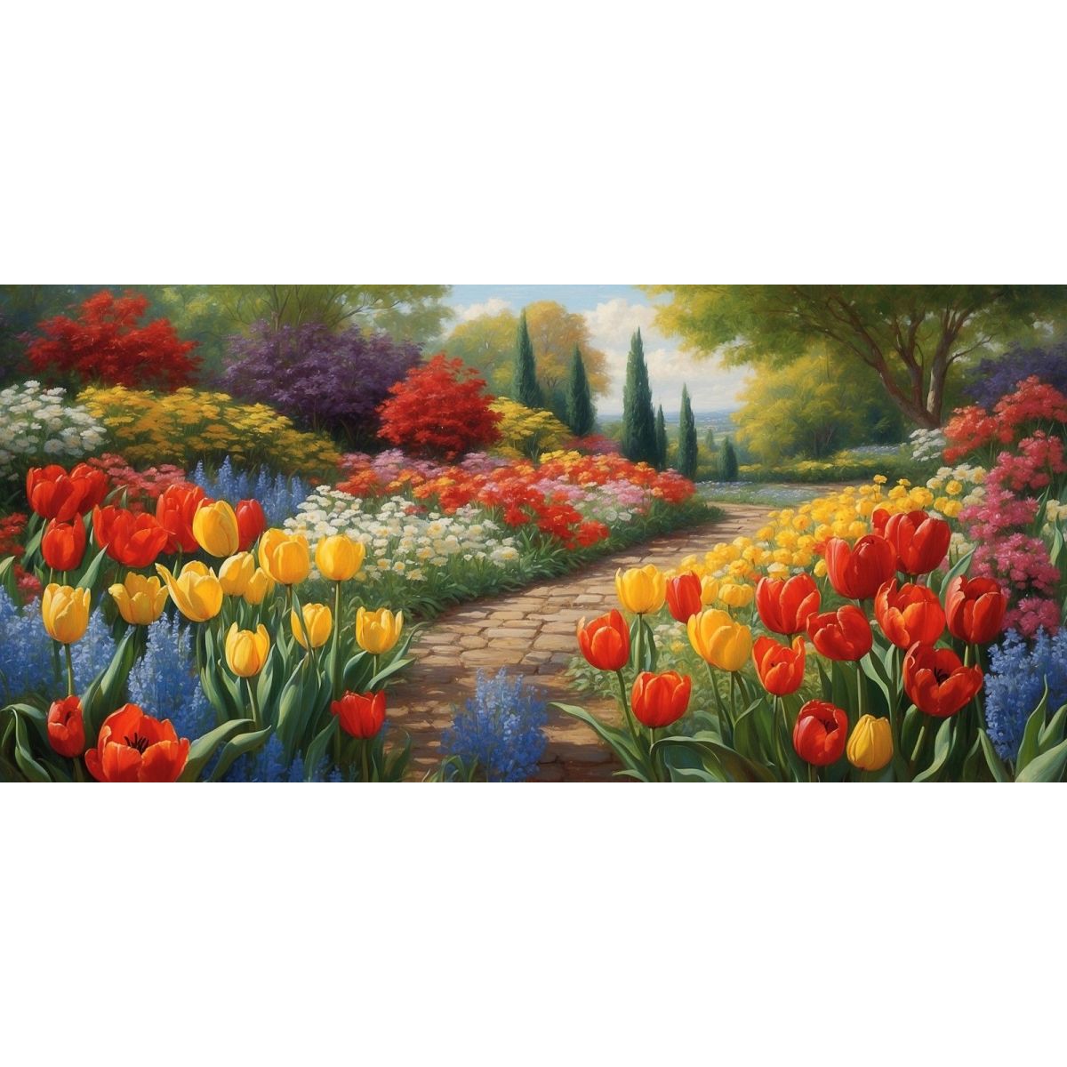 Quadro Botanico Giardino Fiorito Con Sentiero Tra Tulipani Colorati bow17 quadro stampa su tela