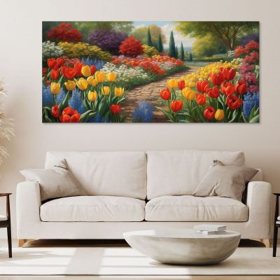 Quadro Botanico Giardino Fiorito Con Sentiero Tra Tulipani Colorati bow17 quadro stampa su tela