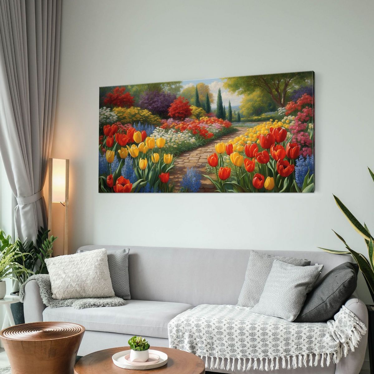 Quadro Botanico Giardino Fiorito Con Sentiero Tra Tulipani Colorati bow17 quadro stampa su tela