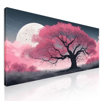 Quadro Botanico Grande Albero Rosa Illuminato Dalla Luna bow19 quadro stampa su tela