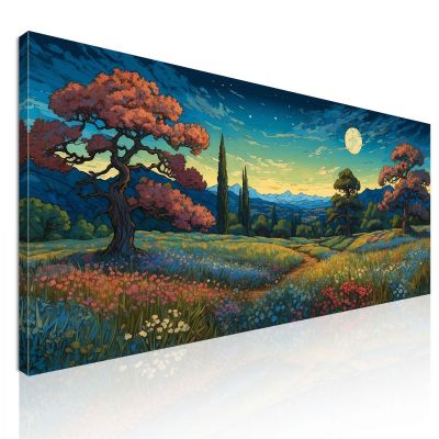 Quadro Botanico Notte Stellata Sopra Un Campo Di Fiori Colorati bow22 quadro stampa su tela