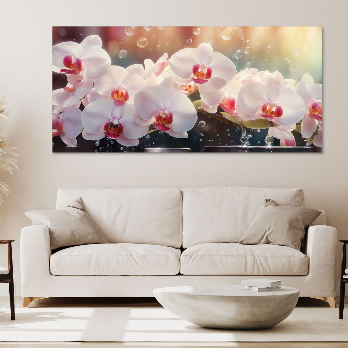 Quadro Botanico Orchidee Bianche E Rosa Con Gocce D'Acqua bow24 quadro stampa su tela