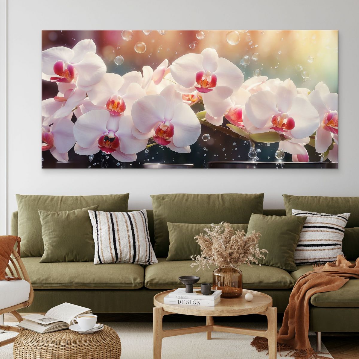 Quadro Botanico Orchidee Bianche E Rosa Con Gocce D'Acqua bow24 quadro stampa su tela