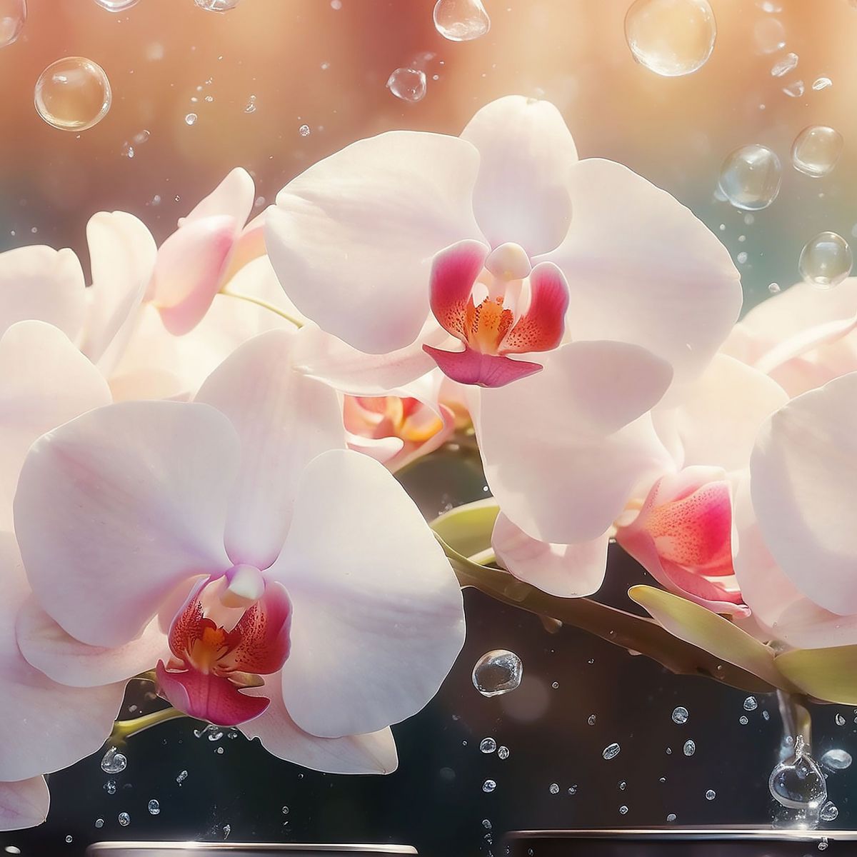 Quadro Botanico Orchidee Bianche E Rosa Con Gocce D'Acqua bow24 quadro stampa su tela