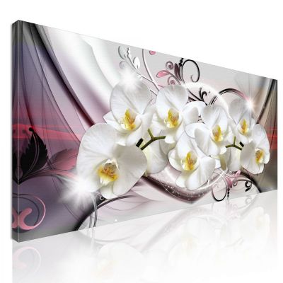 Quadro Botanico Orchidee Bianche Su Sfondo Astratto Motivo Floreale bow25 quadro stampa su tela