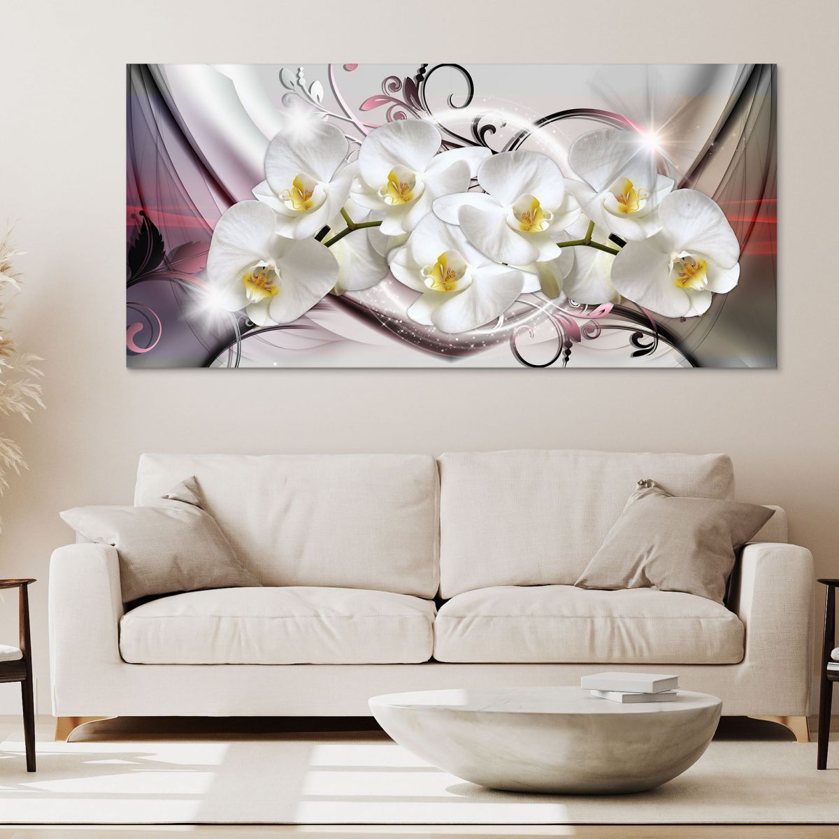 Quadro Botanico Orchidee Bianche Su Sfondo Astratto Motivo Floreale bow25 quadro stampa su tela