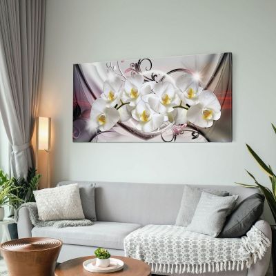 Quadro Botanico Orchidee Bianche Su Sfondo Astratto Motivo Floreale bow25 quadro stampa su tela