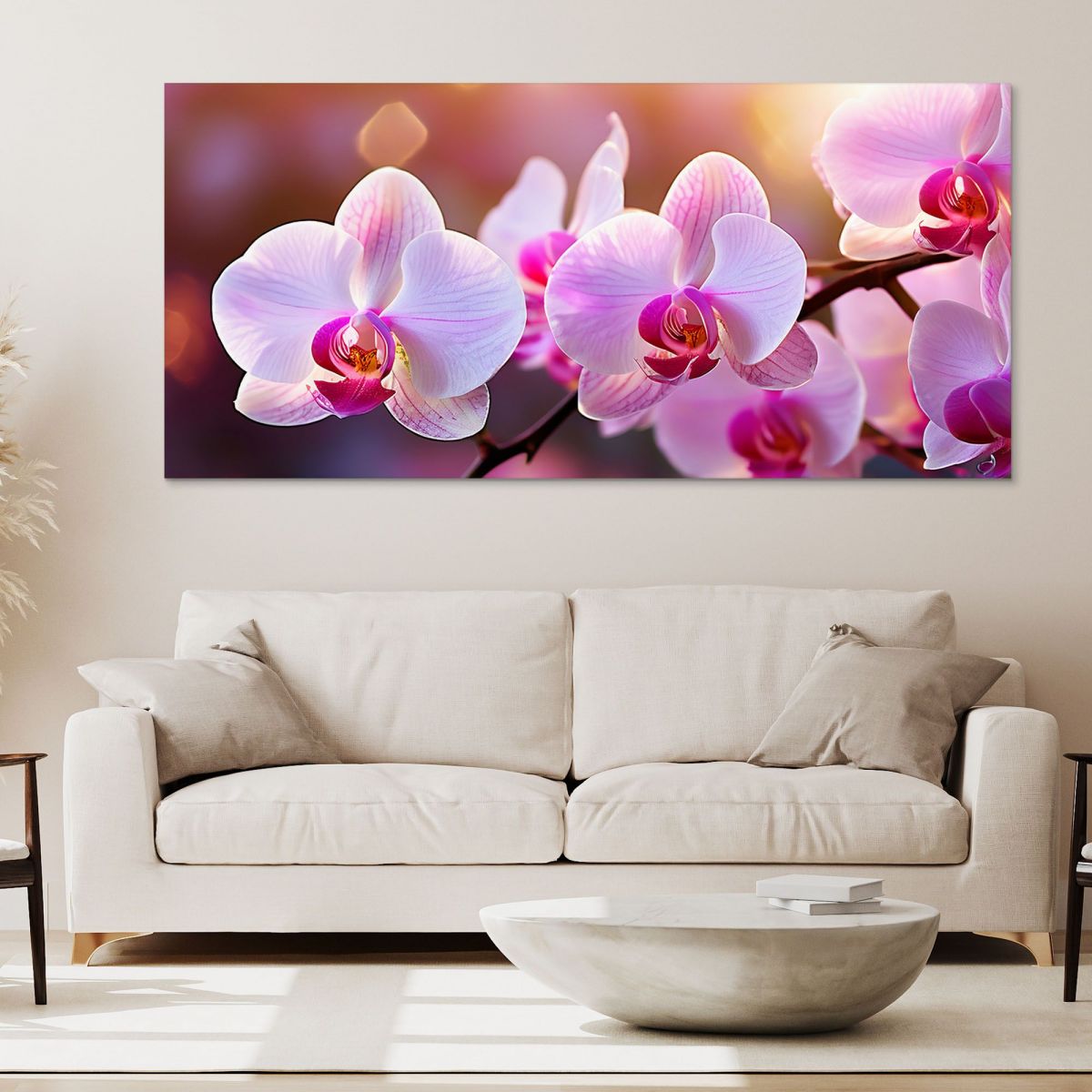 Quadro Botanico Orchidee Rosa Illuminate Al Tramonto bow26 quadro stampa su tela