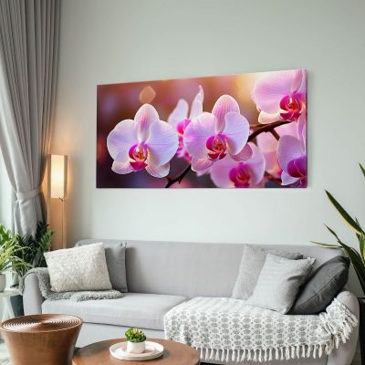 Quadro Botanico Orchidee Rosa Illuminate Al Tramonto bow26 quadro stampa su tela