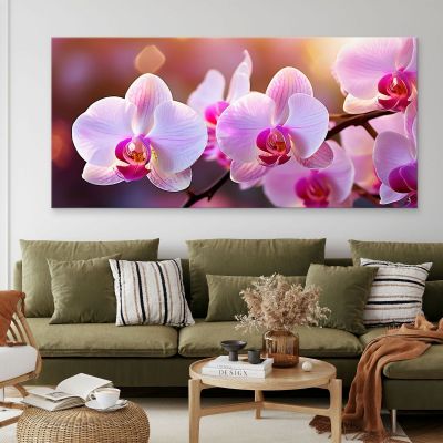 Quadro Botanico Orchidee Rosa Illuminate Al Tramonto bow26 quadro stampa su tela