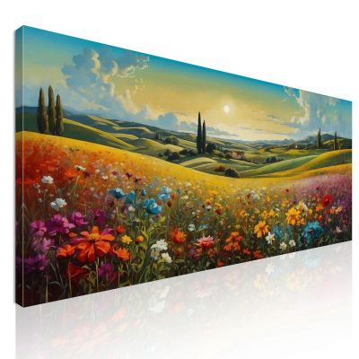 Quadro Botanico Paesaggio Di Campo Fiorito Al Tramonto bow27 quadro stampa su tela