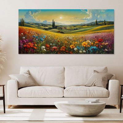 Quadro Botanico Paesaggio Di Campo Fiorito Al Tramonto bow27 quadro stampa su tela