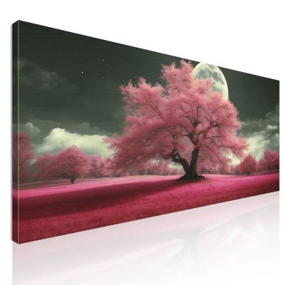 Quadro Botanico Paesaggio Notturno Con Alberi Rosa E Luna Piena Fantasy bow29 quadro stampa su tela