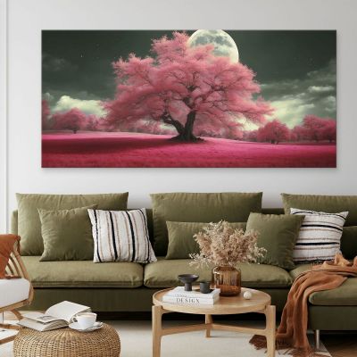 Quadro Botanico Paesaggio Notturno Con Alberi Rosa E Luna Piena Fantasy bow29 quadro stampa su tela