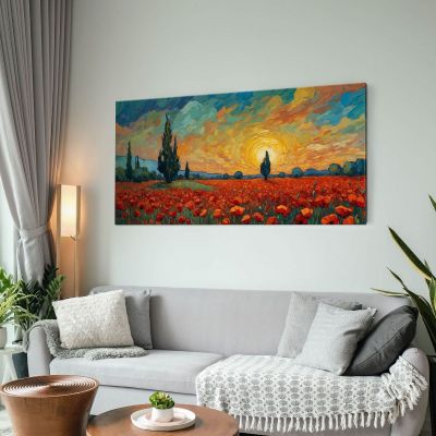 Quadro Botanico Papaveri Al Tramonto bow31 quadro stampa su tela