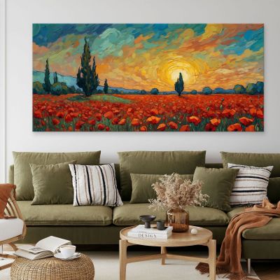 Quadro Botanico Papaveri Al Tramonto bow31 quadro stampa su tela