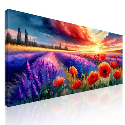 Quadro Botanico Papaveri E Lavanda Al Tramonto bow32 quadro stampa su tela